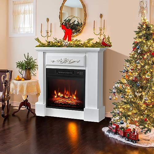 32 Inch Electric Fireplace with Mantel, Remote Control, Brown G19388