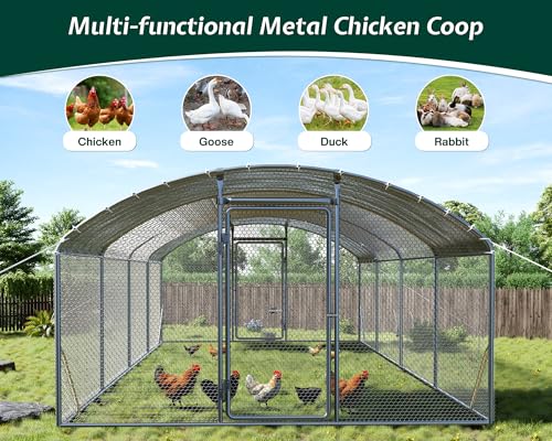 9x25.3x6.4 FT Large Walk-in Chicken Coop with Dome Roof, PE Cover & Wire Mesh K756095