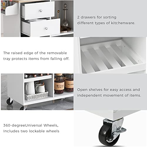 Kitchen Island Cart on Wheels with Storage, Rubberwood Top E22926