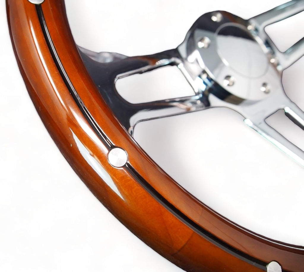 14" 350mm 3-Spoke Mahogany Wood Grain Steering Wheel H26976