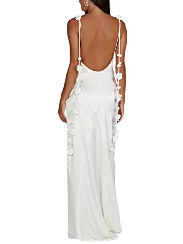 Women Backless Spaghetti Strap Maxi Dress Solid Color Bodycon Sleeveless Sling Dress U6830