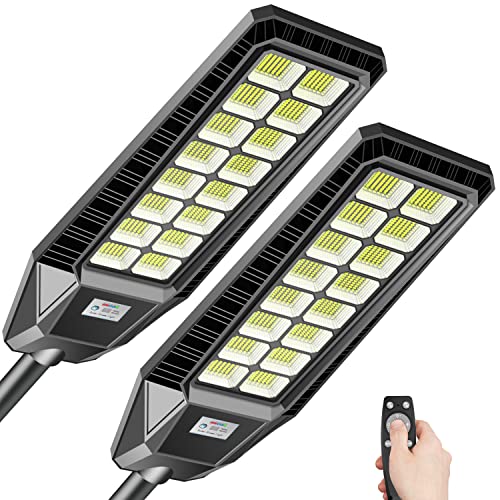 2 Pack 3200W Solar Street Lights with Motion Sensor IP66 6500K R47954