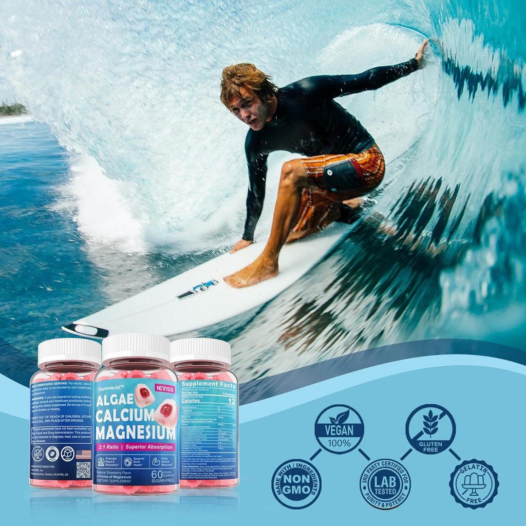 Calcium Supplement Gummy with Algae Calcium 600mg, Magnesium 300mg, Zinc, D3 & B12 Complex, 1Pack F11050