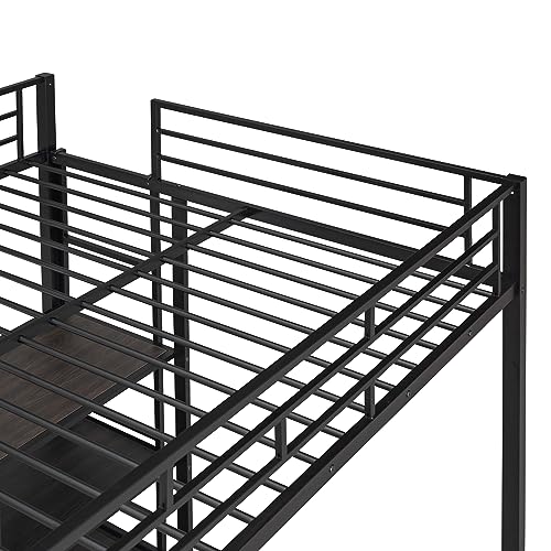 Black Full Size Metal Loft Bed Frame with Desk and Whiteboard W649536