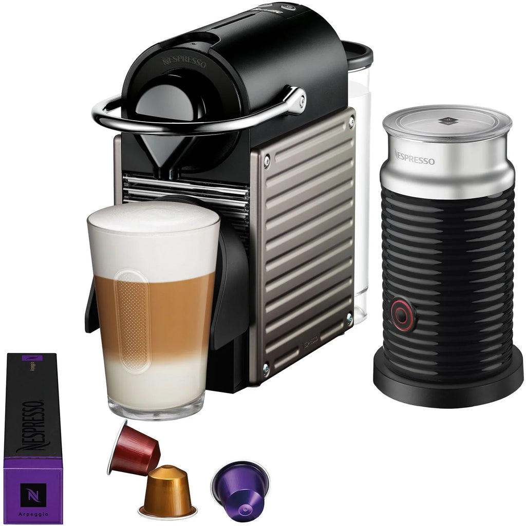 Electric Titanium Single-Serve Espresso Machine with Black Milk Frother G1143
