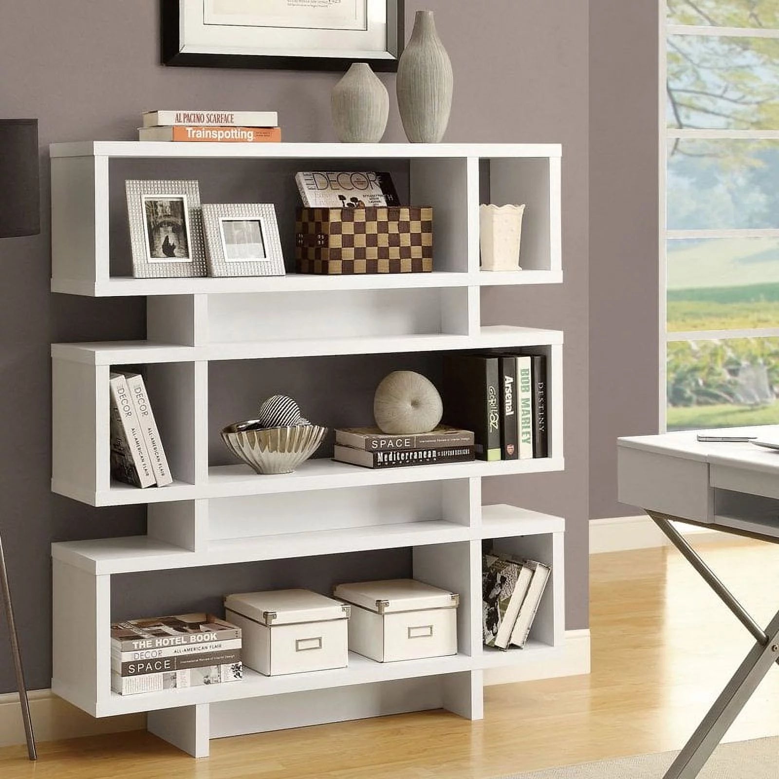 White Modern Bookcase Bookshelf E930228