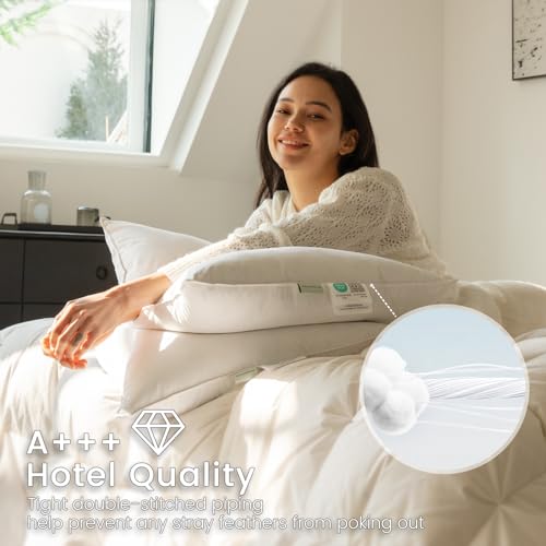 Goose Feather Down Pillows Queen Size Set of 2 with 600TC 100% Cotton Cover L3061