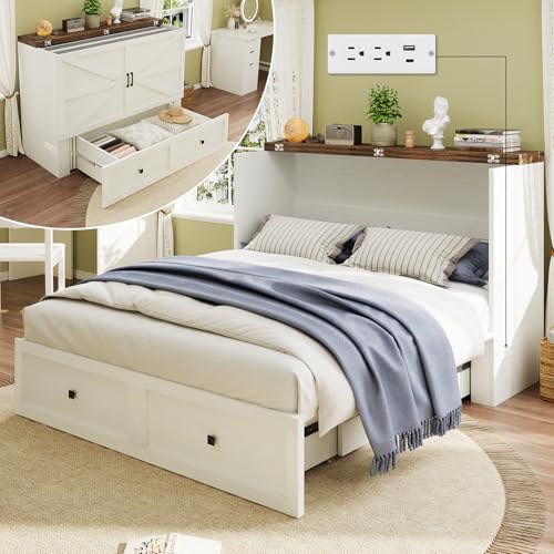 White Full Size Murphy Bed with Storage Drawer M59269