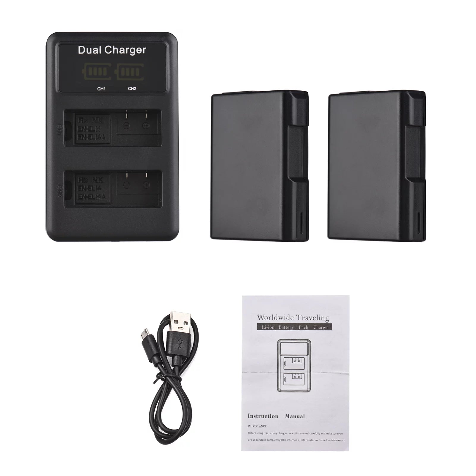 2pcs 7.4V 1500mAh Battery + 1pc Dual Channel Battery USB Port Screen Display S996