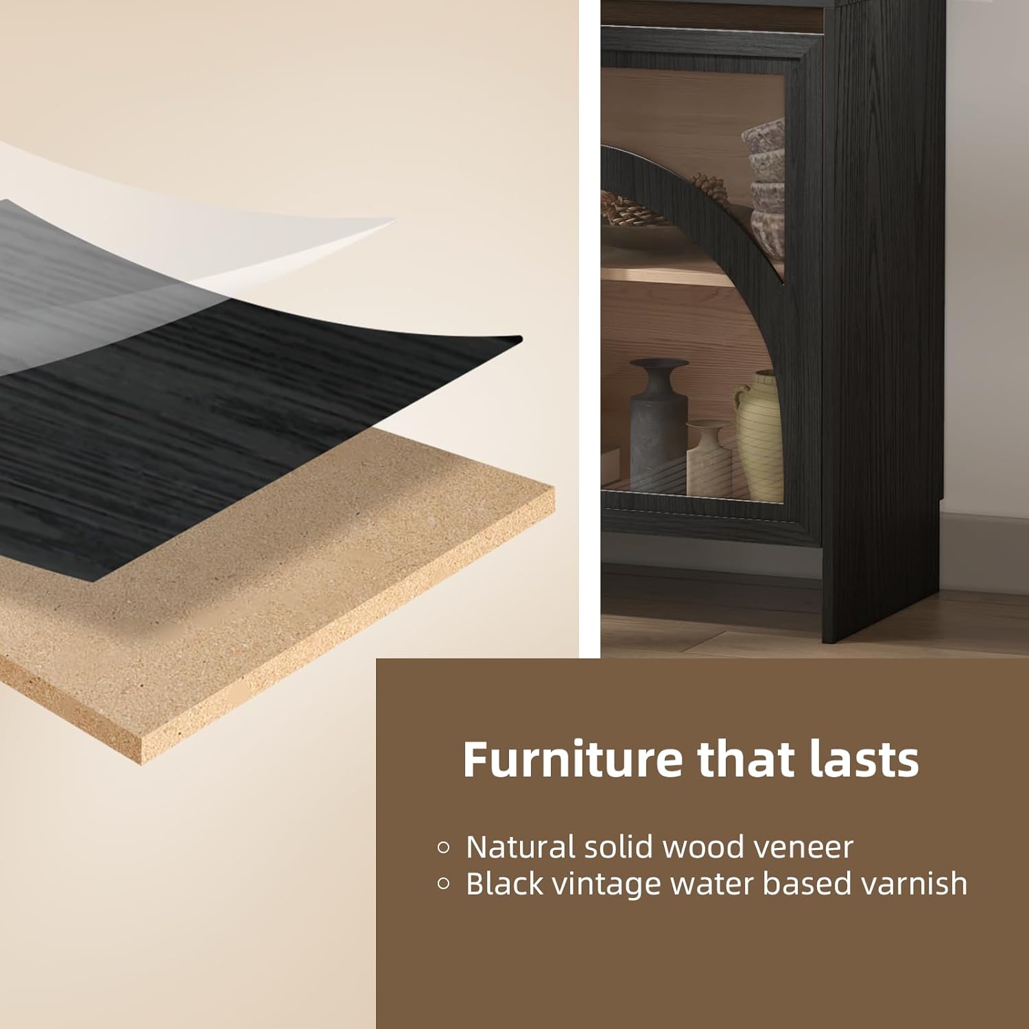 Black Arched Accent Cabinet with Glass Door and Adjustable Shelf K17041
