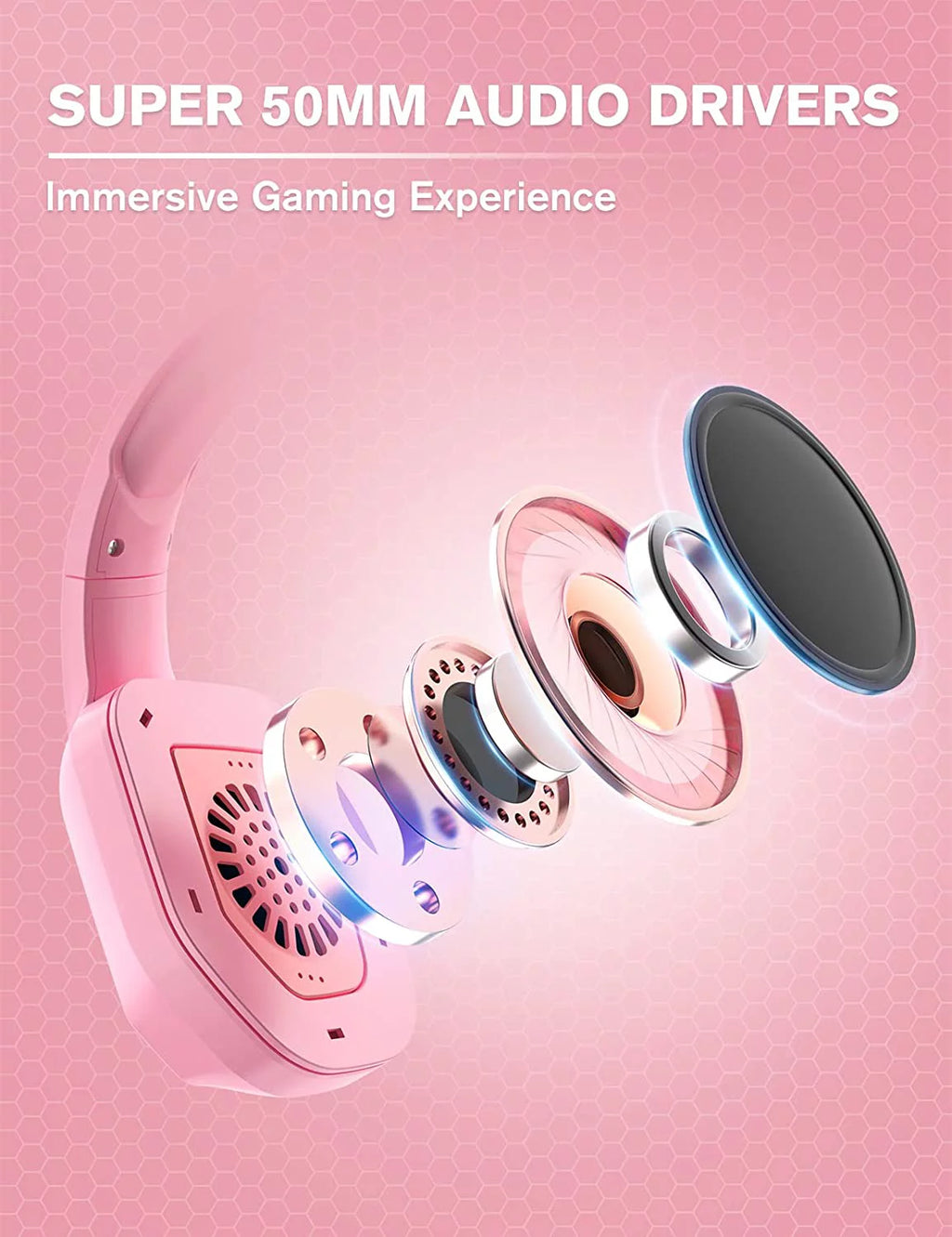 Pink Wired Over-Ear Gaming Headset with Noise Canceling Microphone V229395