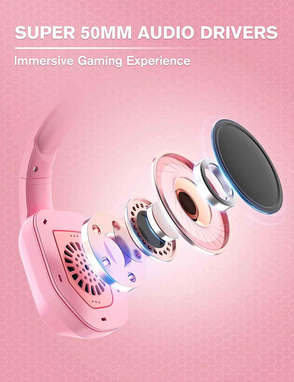 Pink Wired Over-Ear Gaming Headset with Noise Canceling Microphone V229395