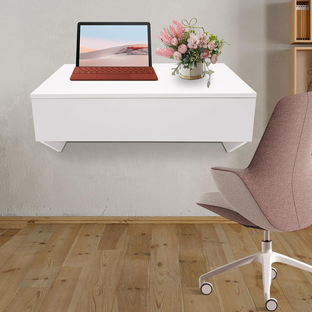 White 28.4x19.2x13in Wall Mounted Desk with Pull Out Drawer N167142
