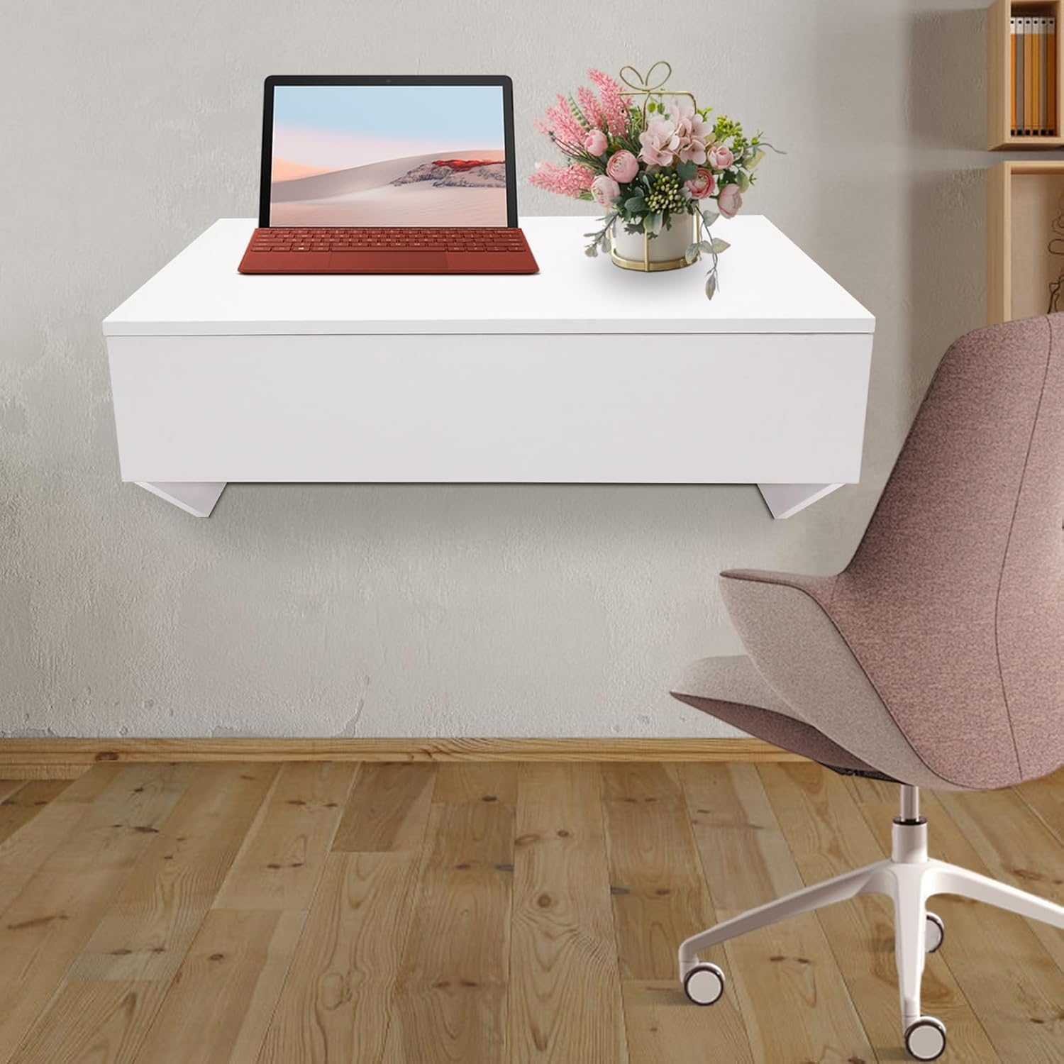 White 28.4x19.2x13in Wall Mounted Desk with Pull Out Drawer N167142