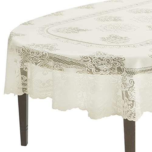 White 60 x 102 Inch Oval Polyester Lace Tablecloth G4711