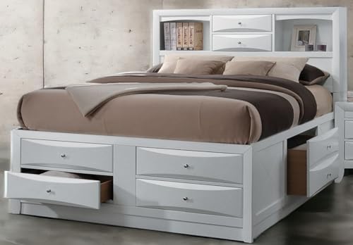 Queen 8-Drawer Wooden Bed with Storage in White L914
