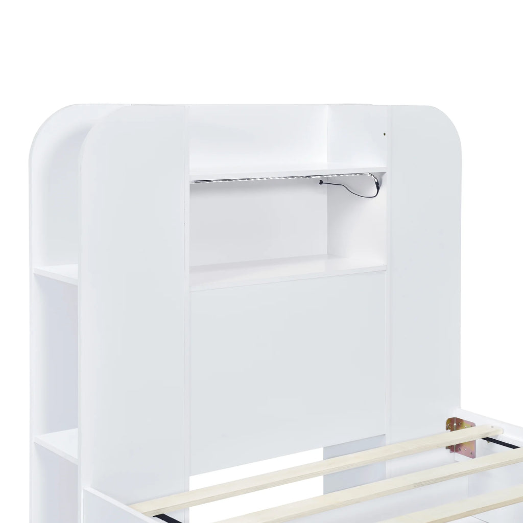 White Wood Twin Size Platform Bed with Storage Headboard and 2 Drawers B9876