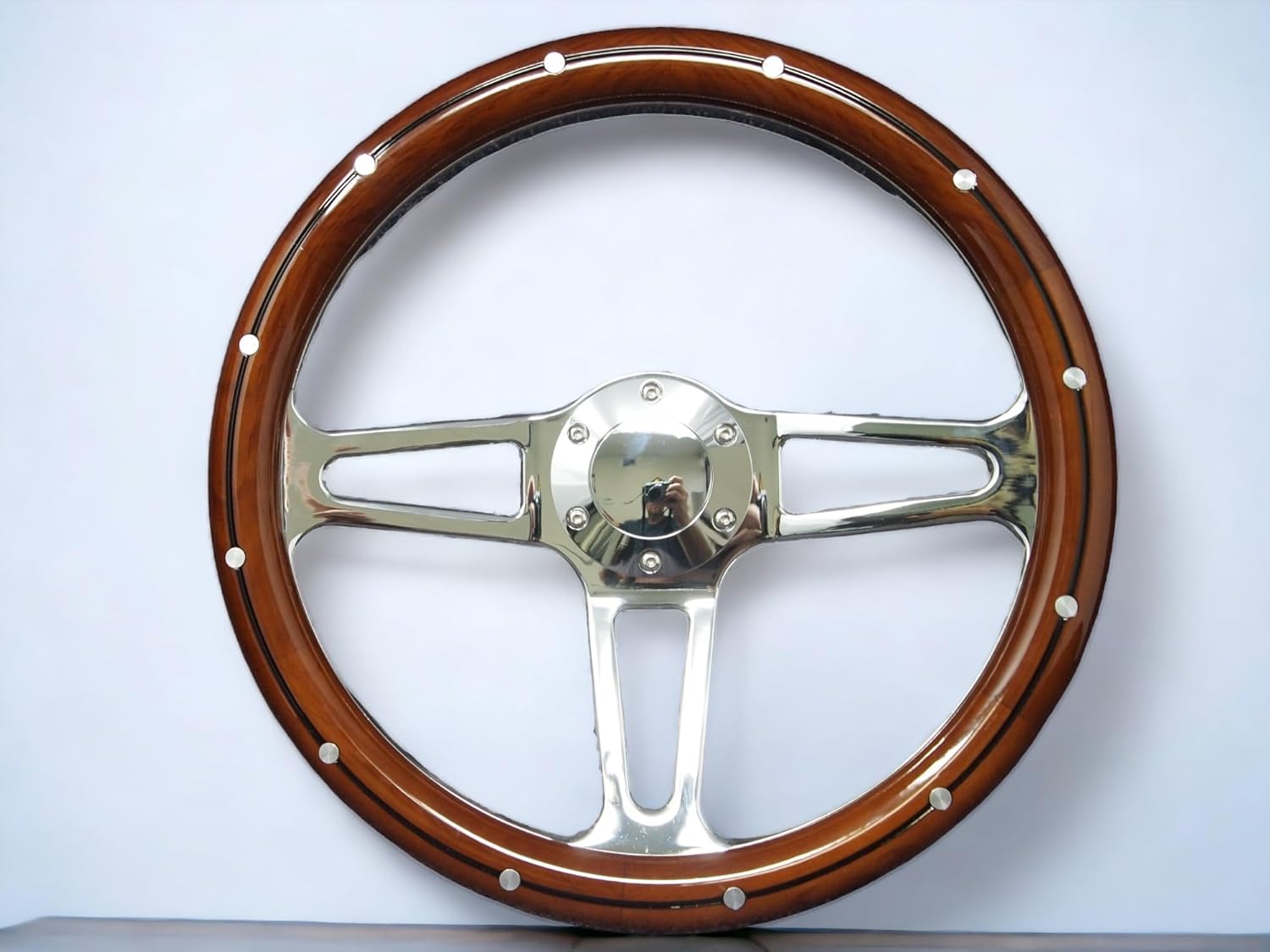 14" 350mm 3-Spoke Mahogany Wood Grain Steering Wheel H26976