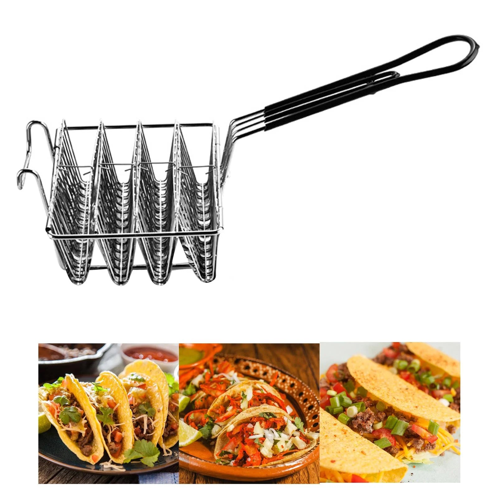 Stainless Steel Taco Fryer 4 Shells Deep Fryer Basket D784