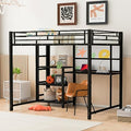 Black Full Size Metal Loft Bed Frame with Desk and Whiteboard W649536