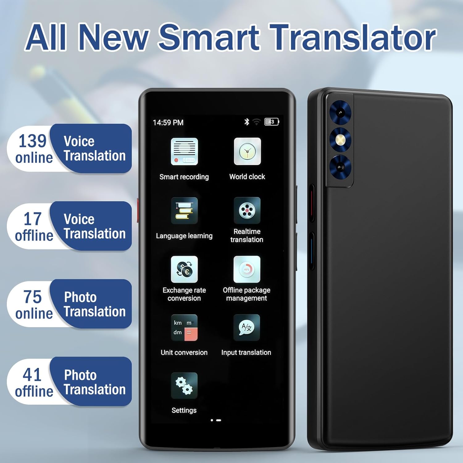 Two Way Real-Time Voice Translation Device with 5.5 Inch HD Touch Screen V229