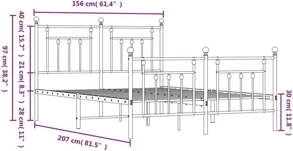 Black Metal Double Bed with Headboard and Footboard U850