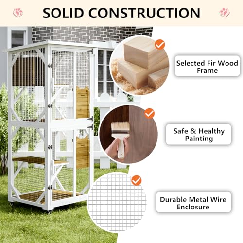 Gray 71" Wooden Cat Cage with Scratching Post J899628