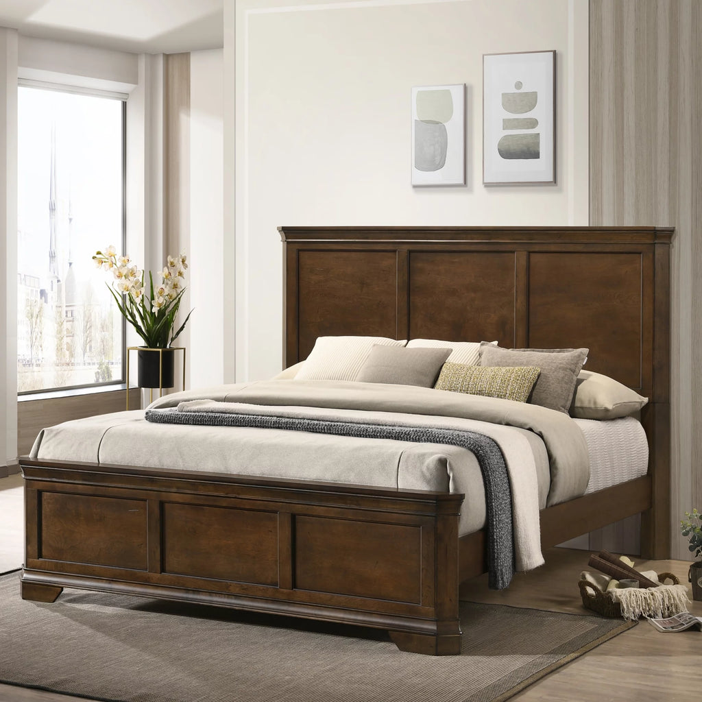 Queen Antique Walnut Finish Wood Panel Bed K68674