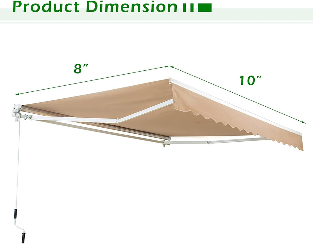 Beige Retractable Patio Awning with Manual Crank Handle O71820