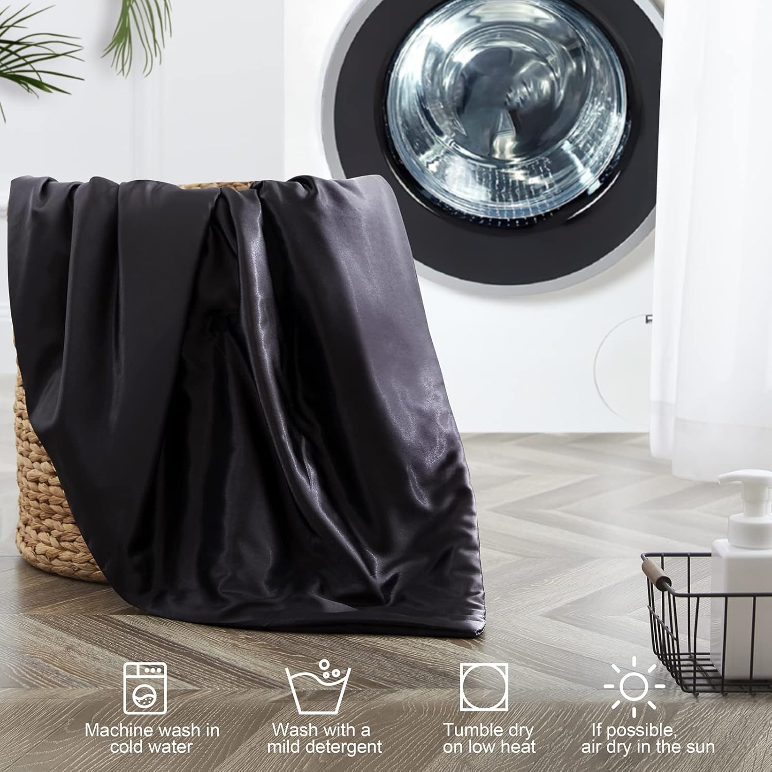 Black Cooling Satin Throw Blanket (90'' x 90'') J119082
