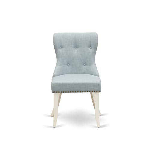 9 Piece Rectangle Dining Table Set with 8 Baby Blue Linen Fabric Chairs O510150
