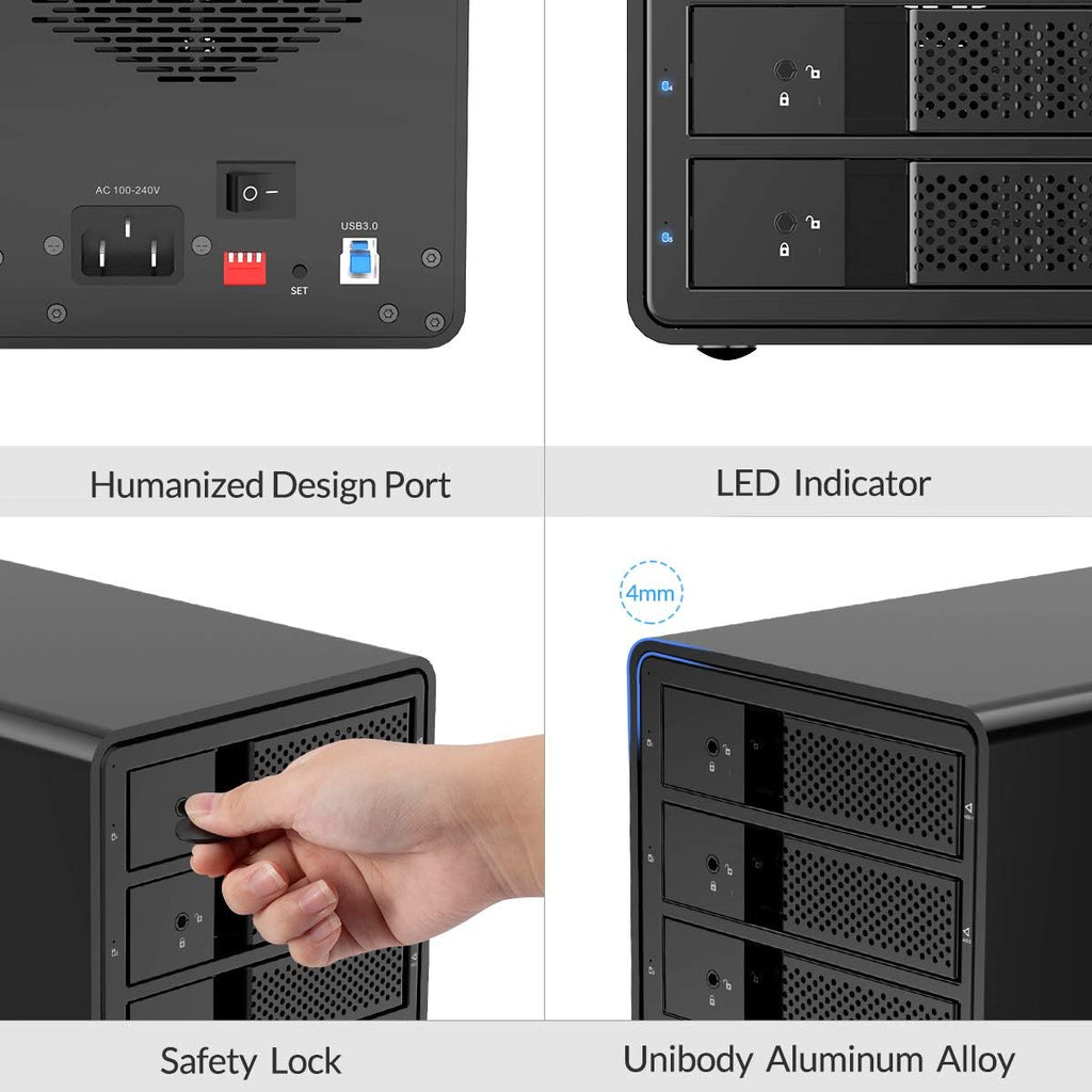 5 Bay External Hard Drive Enclosure USB 3.0 3.5 inch Aluminum Alloy HDD Enclosure with Fan V297038