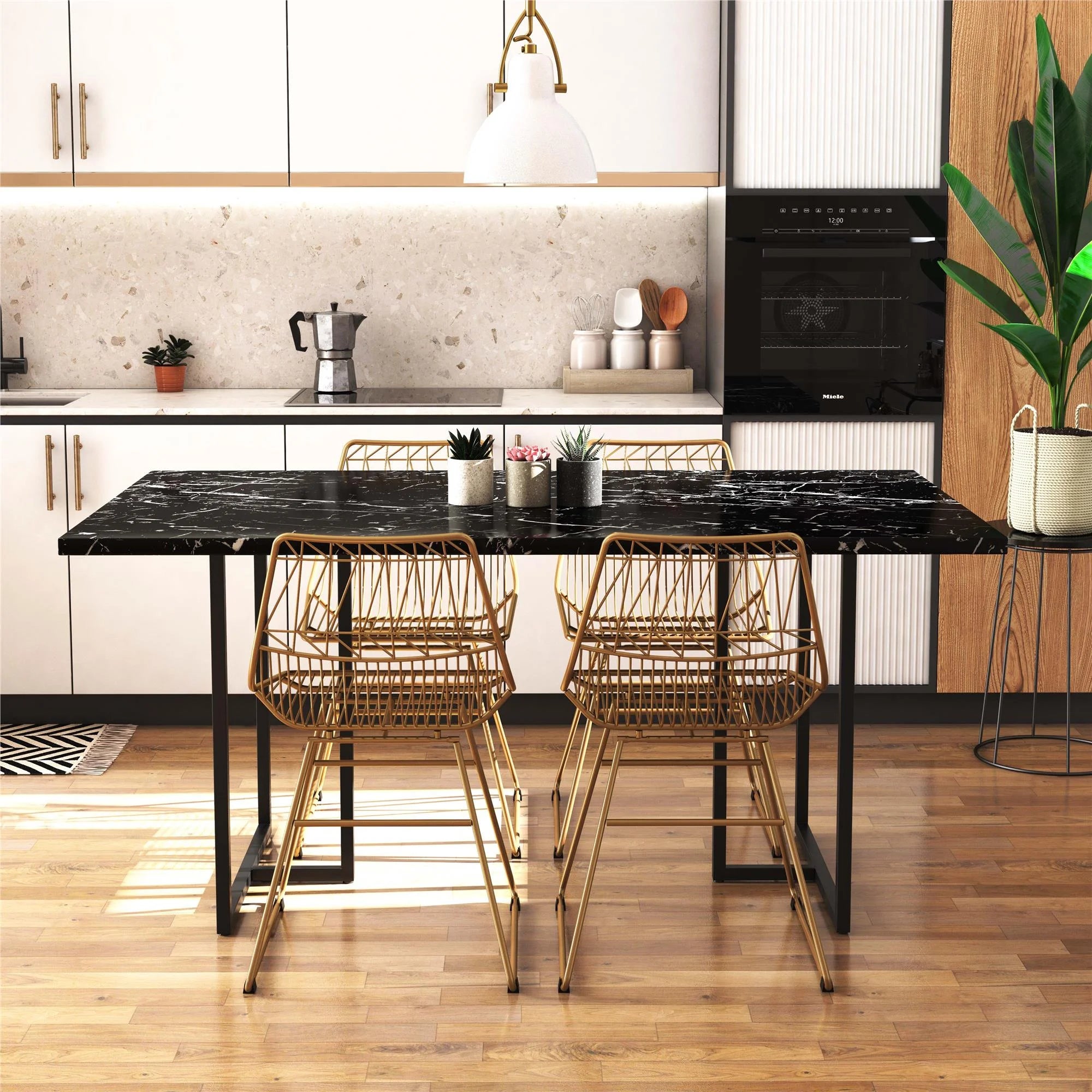 Black Marble Top Dining Table with Black Legs V7416