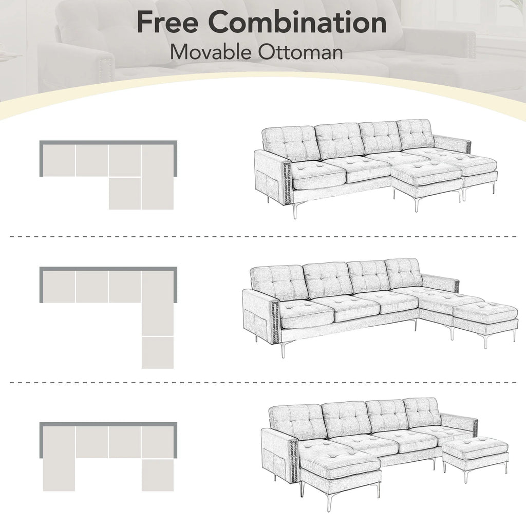 Gray 5 Seater U-Shaped Sectional Sofa with Ottoman, 110"x54" Q2776