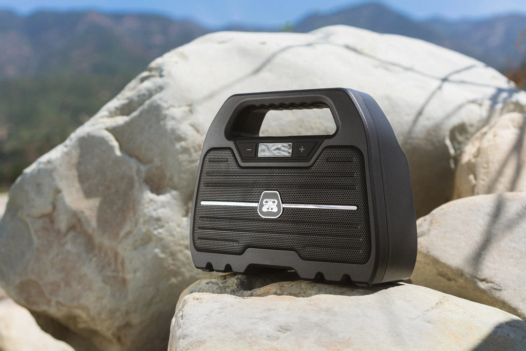 Rugged Water Resistant Portable Bluetooth Wireless Boombox Speaker with FM Radio Rechargeable Battery and USB Phone Charger D121