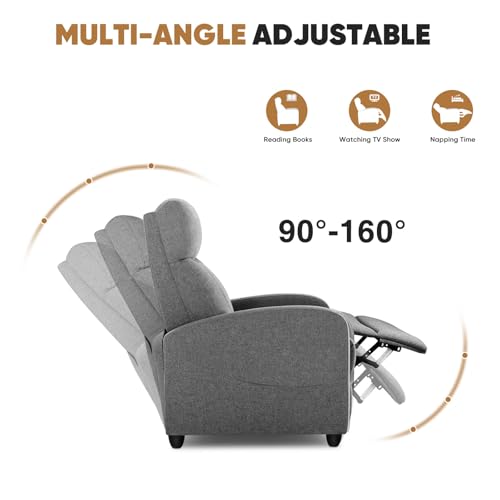 Grey Linen Recliner Chair with Padded Seat Backrest and Footrest S438