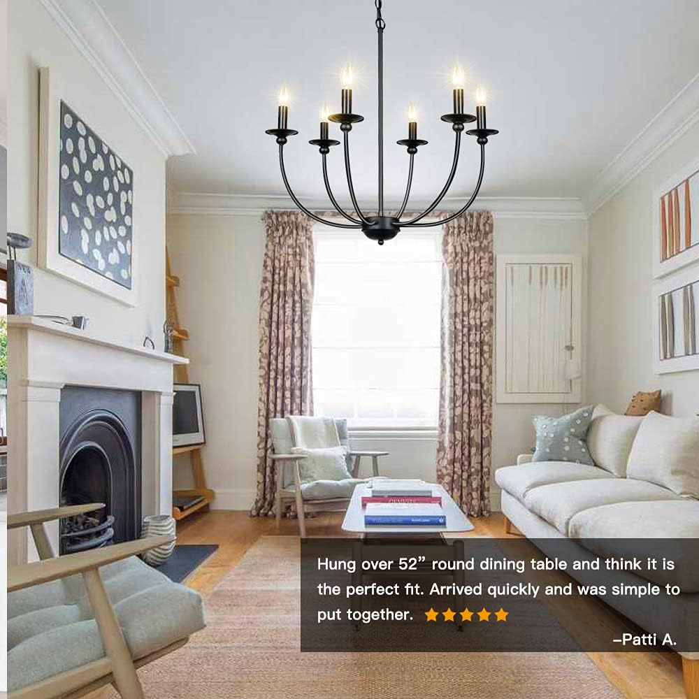 Black 6-Light Wrought Iron Chandelier H4216