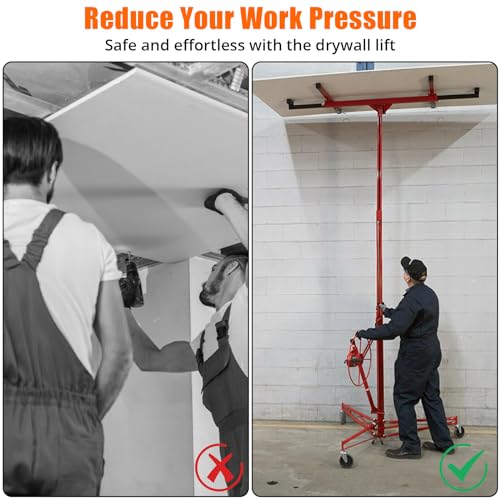Red Drywall Lift 11FT 150LBS with 3 Lockable Wheels F5621