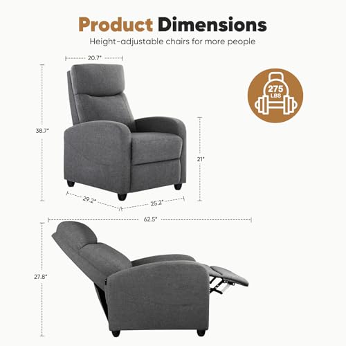 Grey Linen Recliner Chair with Padded Seat Backrest and Footrest S438