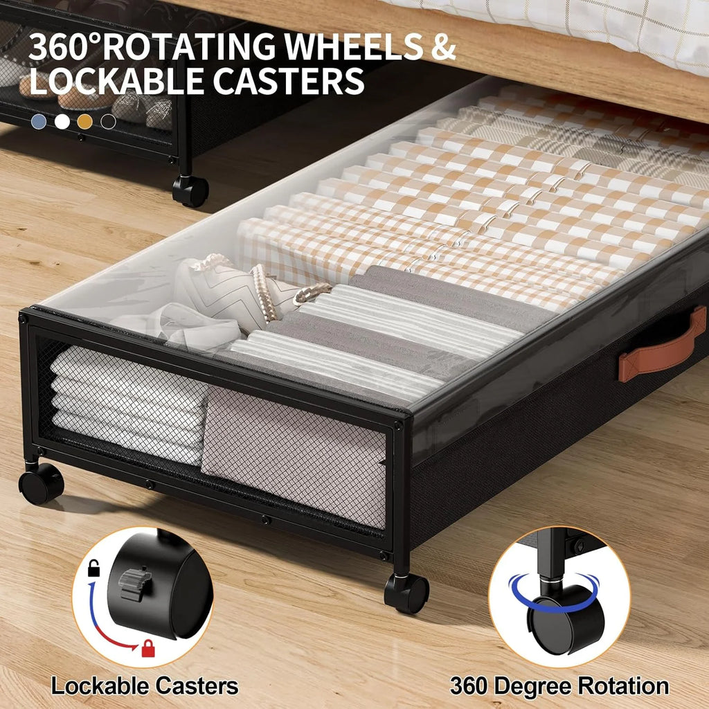 Black 2 Pack 54L Under Bed Storage Drawers with Wheels V1985