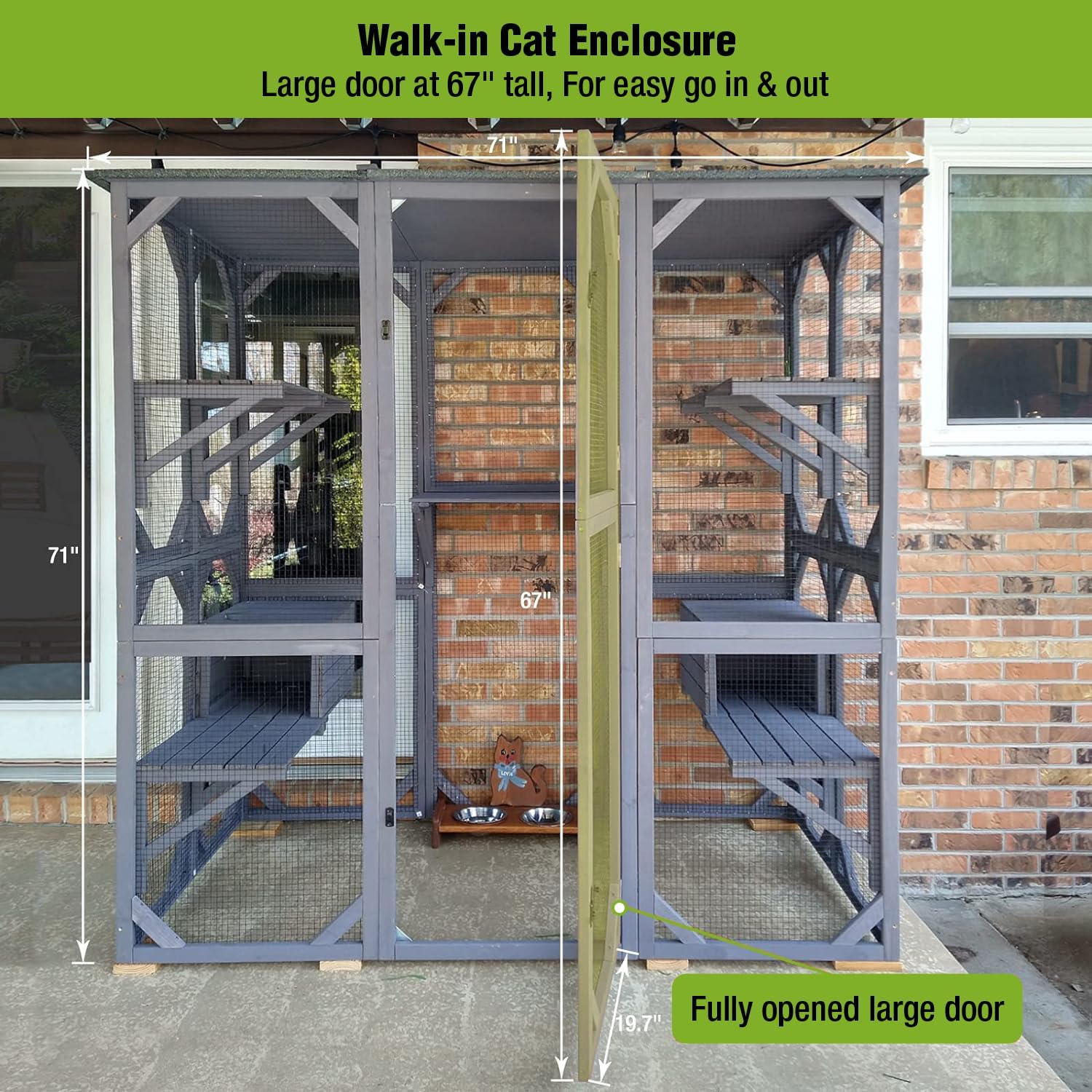 Large Cat House Outdoor Cat Enclosure with Door, Platform & Small House Z905162