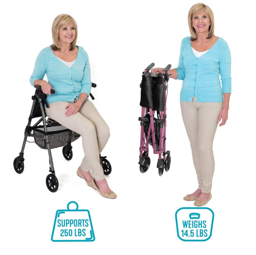 Cobalt Blue Lightweight Folding Rollator with Wheels and Seat P377672