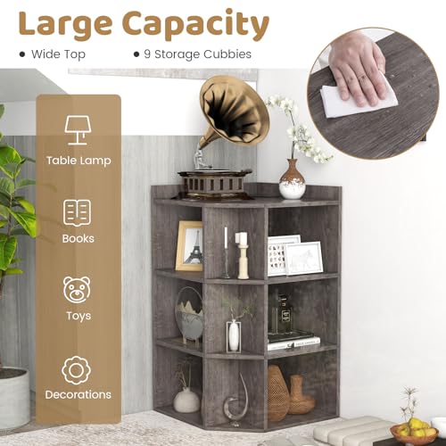 White 3-Tier Corner Bookshelf with Charging Station L868342