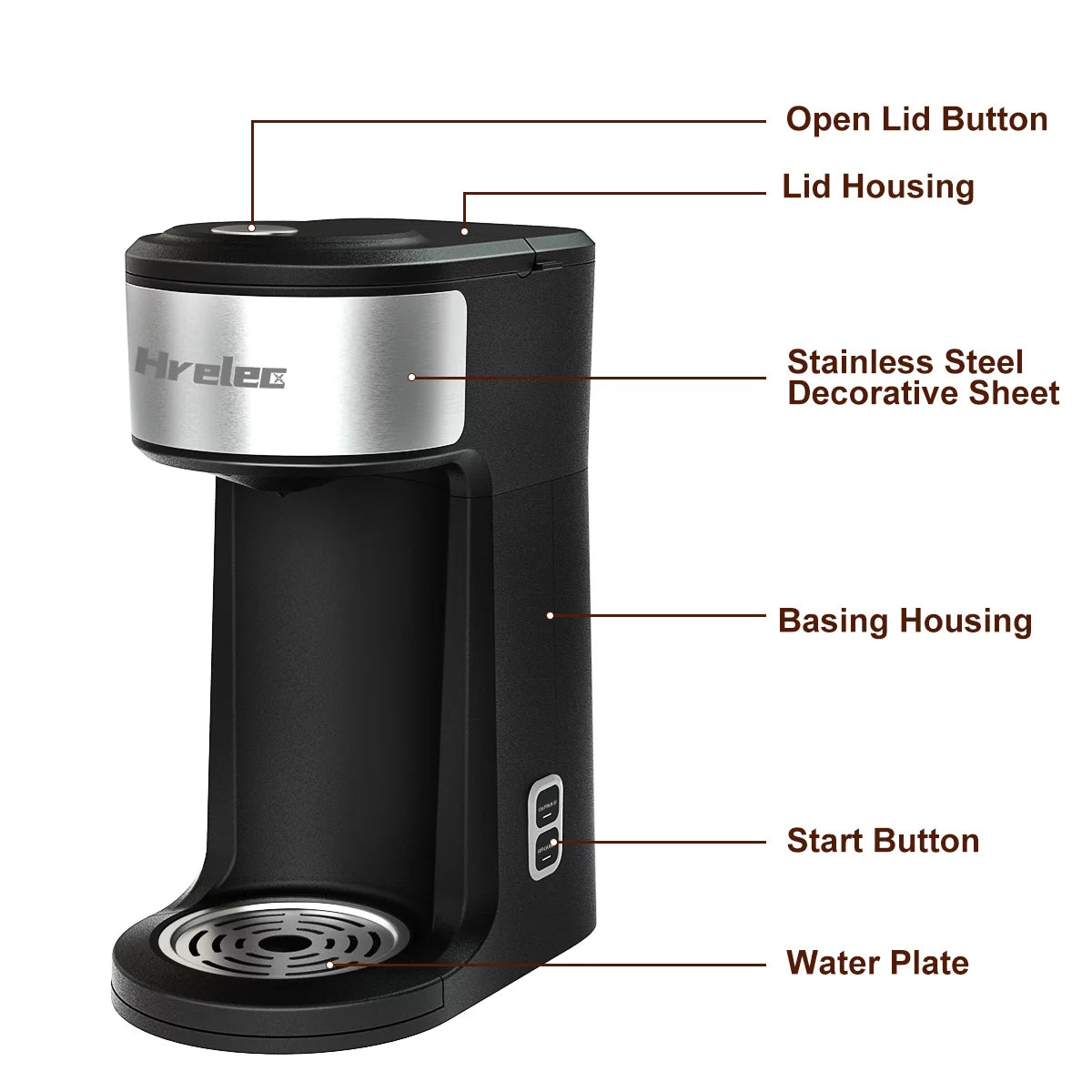 Mini Coffee Machine with Self-Cleaning Function and 8-14 oz Brew Size A2378
