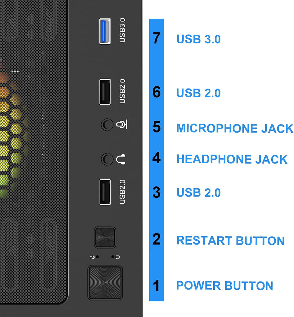 ATX Mid-Tower PC Gaming Case with 6 x 140mm Fans Glass Side Panel B396