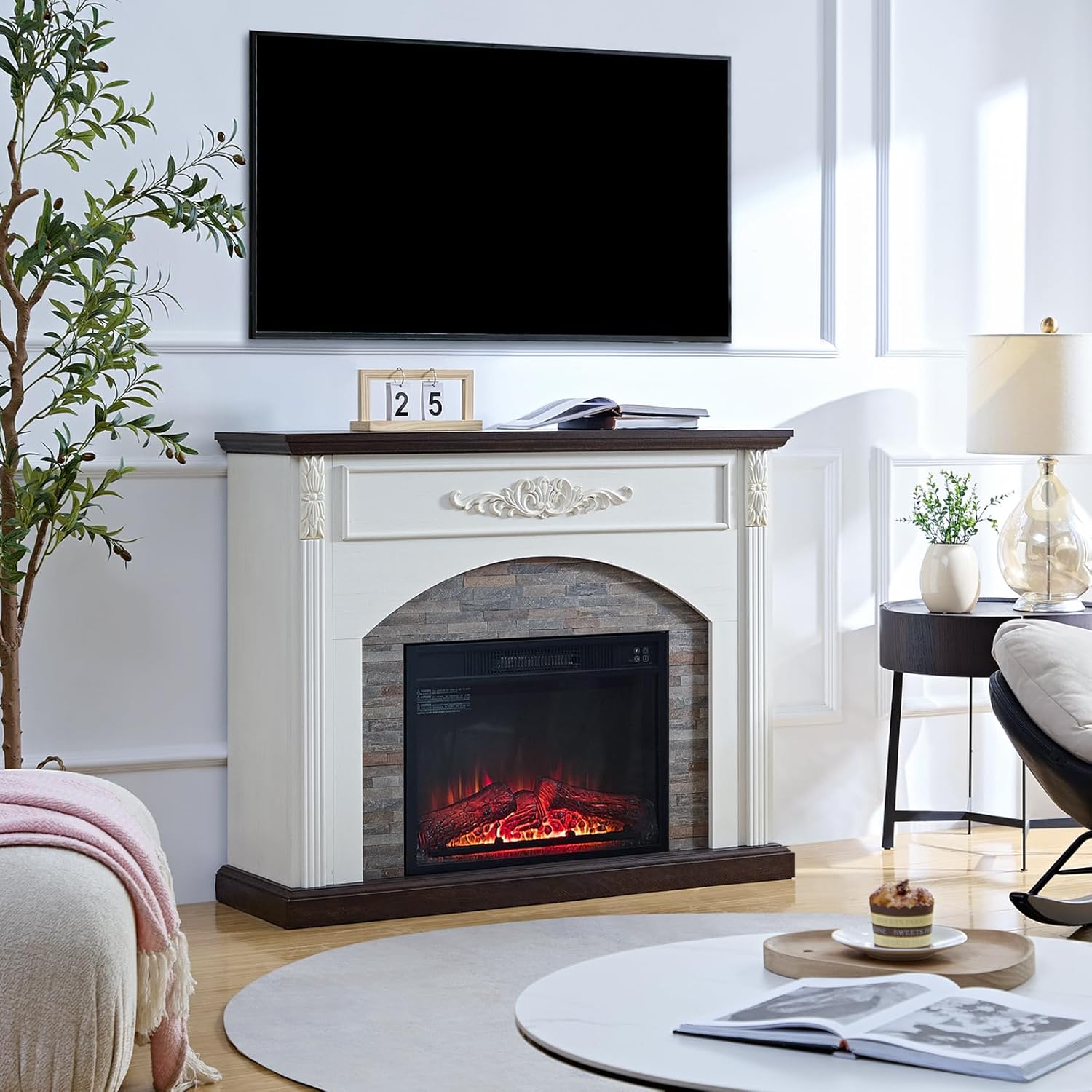 44 Inch Electric Fireplace with Mantel, Freestanding LED Flame Heater with Remote Control N40134