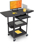 Black Height Adjustable Utility Cart with Drop Leaf Shelves and Pullout Laptop Tray Q6445