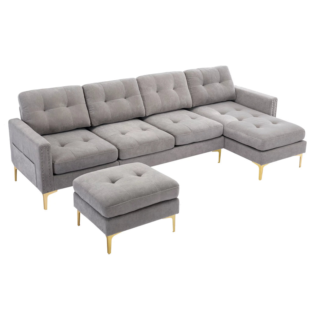 Gray 5 Seater U-Shaped Sectional Sofa with Ottoman, 110"x54" Q2776