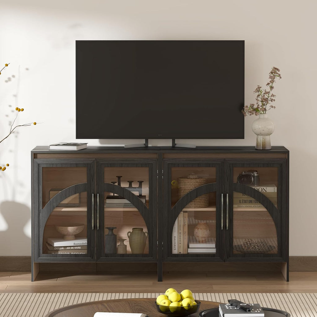 Black Arched Accent Cabinet with Glass Door and Adjustable Shelf K17041