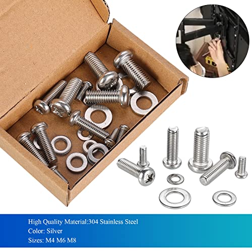 24pcs M4 M6 M8 Stainless Steel Screws Washers TV Mount Hardware Kit F2075